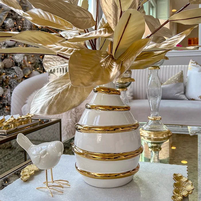 Elegant Gold Ceramic Vase Round Hollow Plaid Design Home Furnishing Decor European Style Flower Arrangement Accessory Large Tabletop Vase Perfect for Home Office Decor Ideal Gift for Birthdays Christmas Valentine's Day - Grand Goldman