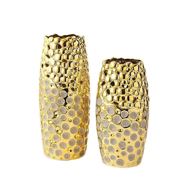 Elegant Gold Ceramic Vase for Home Decor Creative Porcelain Urn Decorative Flower Pot High-End European Design for Wedding Decoration Perfect Tabletop Centerpiece - Grand Goldman