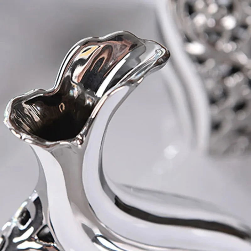 Elegant Gold Plated Porcelain Vase Set Vintage Ceramic Flower Pot Home Decor Wedding Centerpieces Study & Hallway Accent Pieces Abstract White Vessels with Silver and Gold Arabesque Patterns Tabletop Display Large European Style Ceramic Travel Gift - Grand Goldman