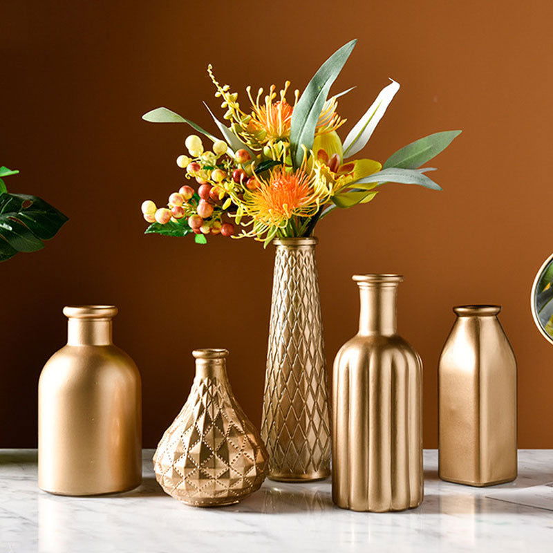 Elegant Golden Nordic Gilded Glass Vase - Perfect for Modern Home Décor - Grand Goldman