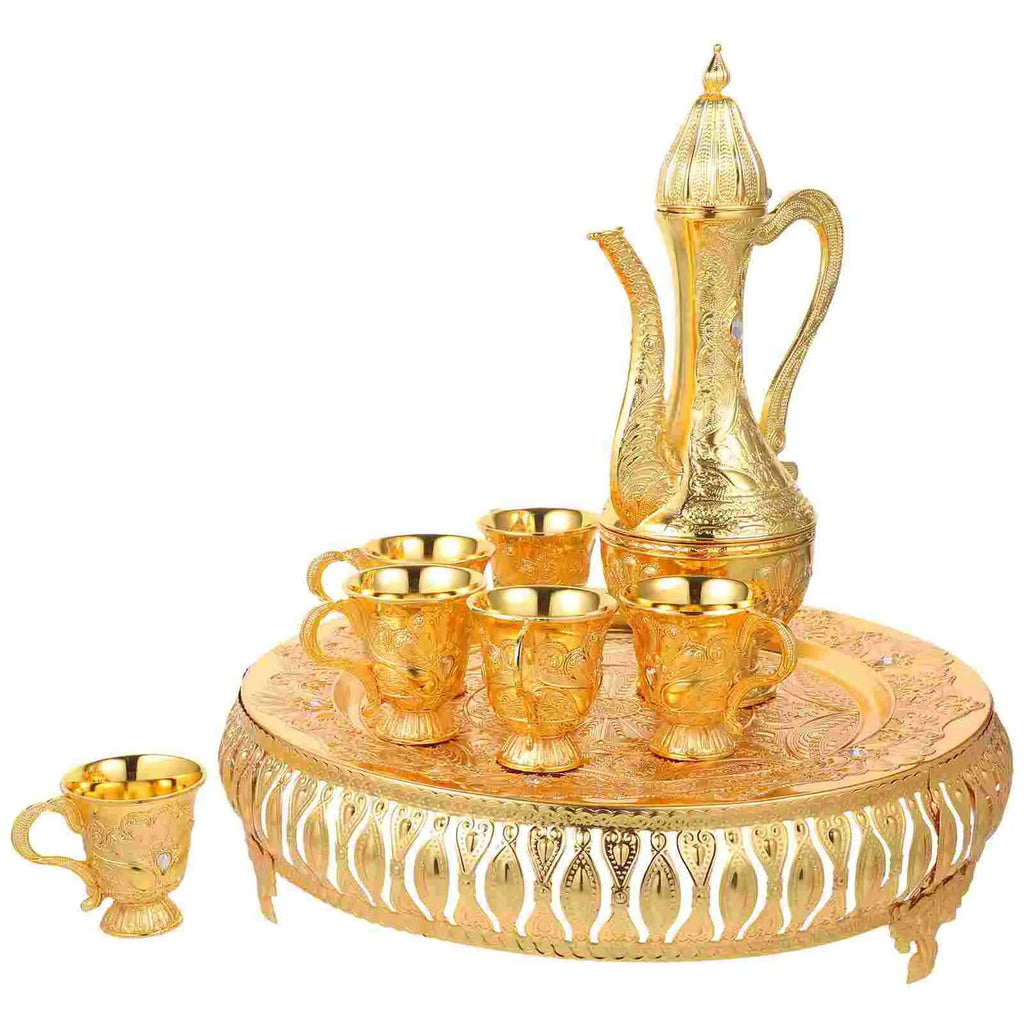 Elegant HIRMA Gold Turkish Tea Set Moroccan Teapot Zinc Alloy Decorated Shot Glasses Durable Home Decor Holiday Gift - Grand Goldman