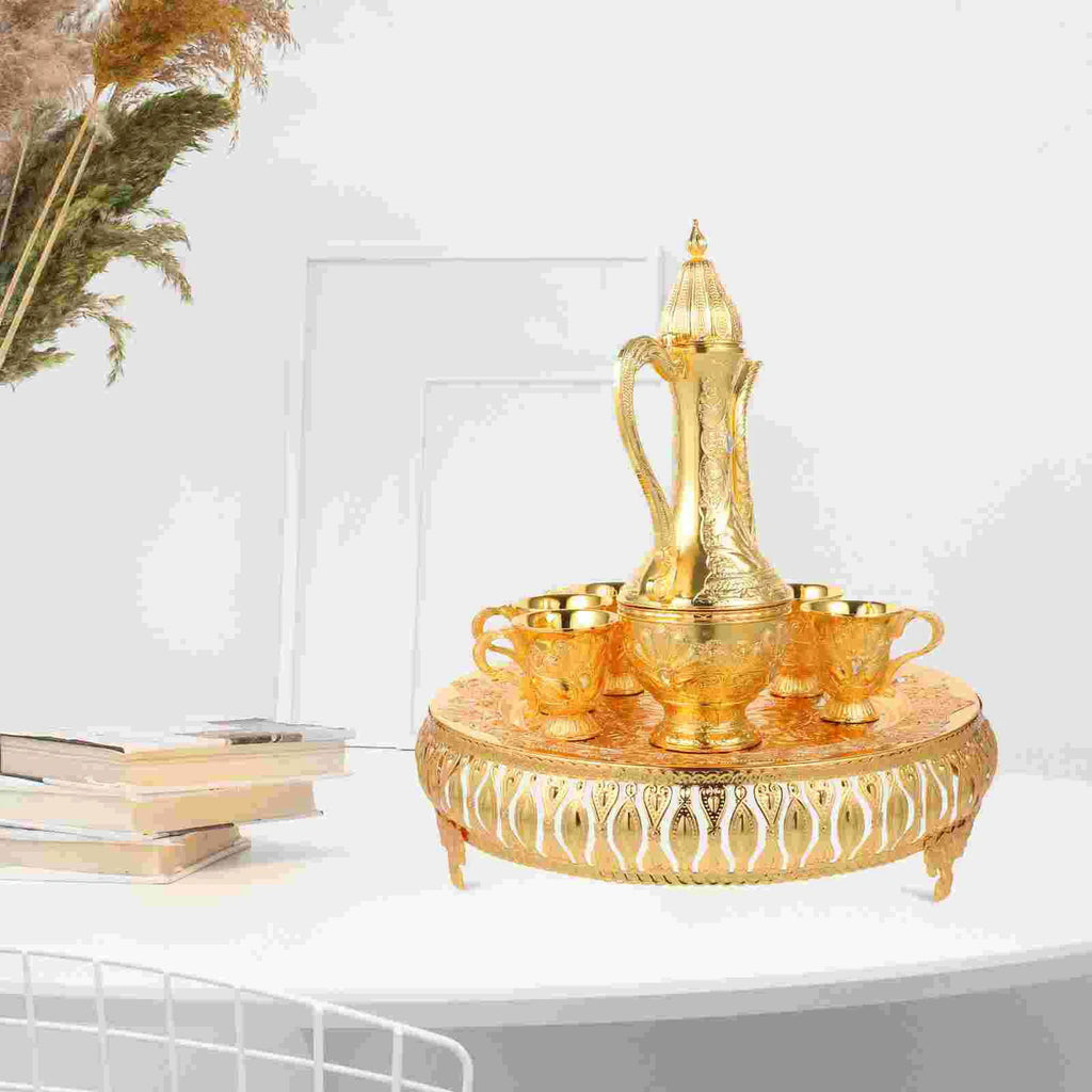 Elegant HIRMA Gold Turkish Tea Set Moroccan Teapot Zinc Alloy Decorated Shot Glasses Durable Home Decor Holiday Gift - Grand Goldman
