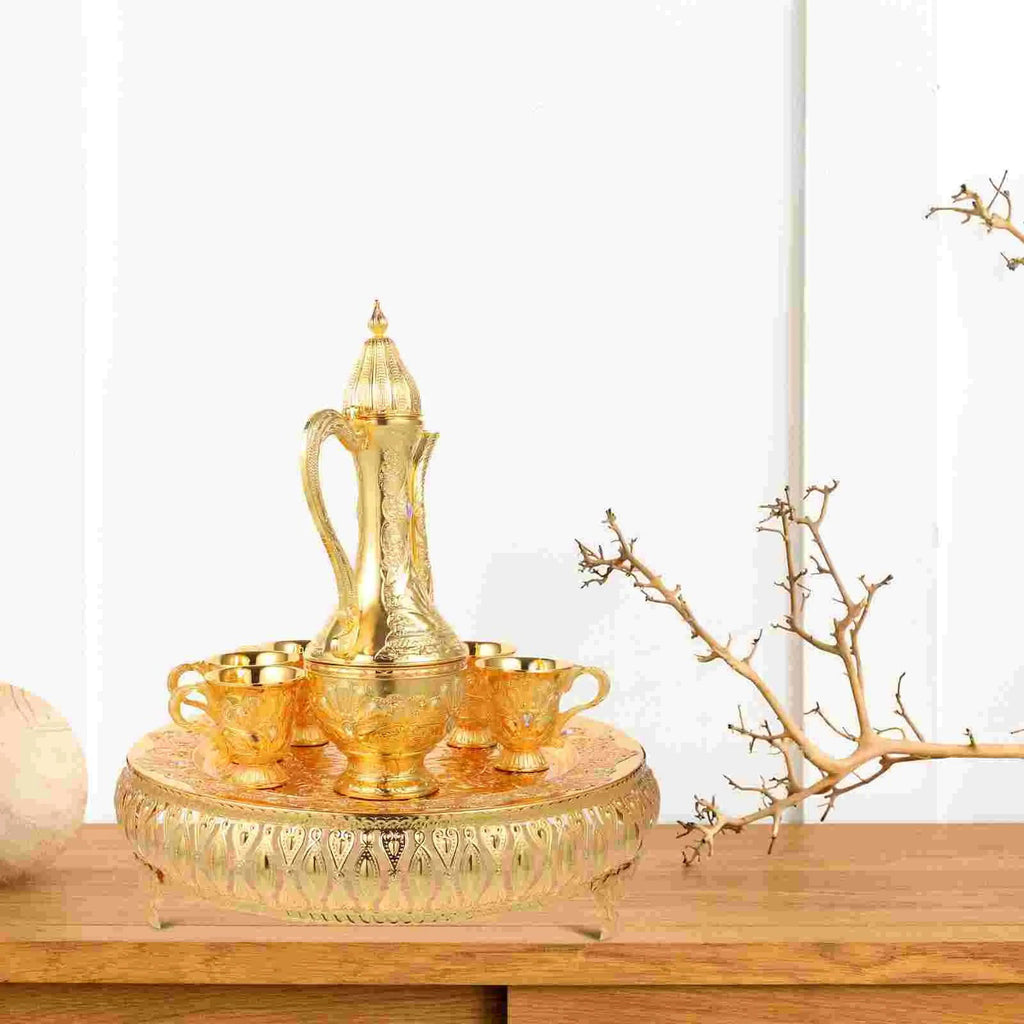 Elegant HIRMA Gold Turkish Tea Set Moroccan Teapot Zinc Alloy Decorated Shot Glasses Durable Home Decor Holiday Gift - Grand Goldman