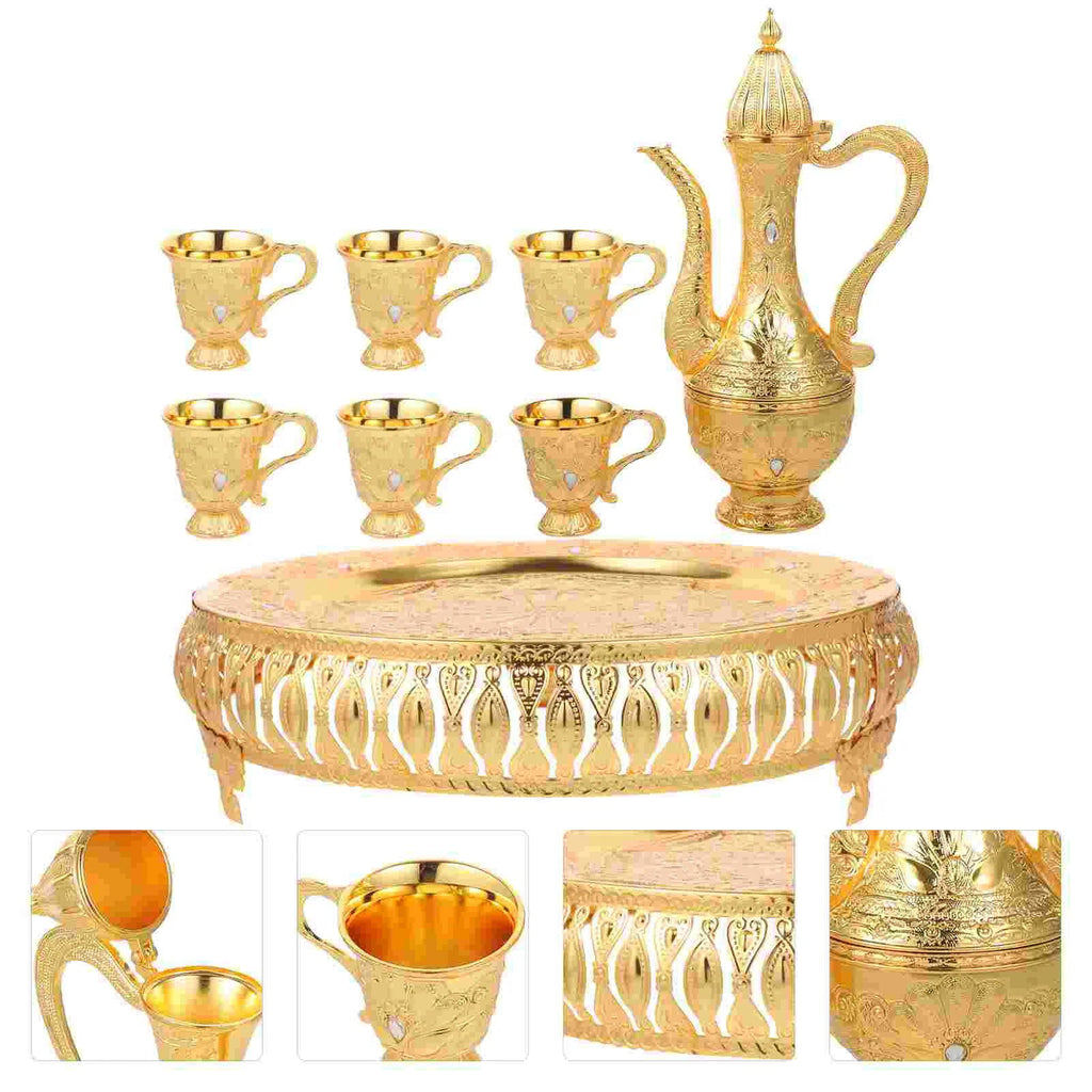 Elegant HIRMA Gold Turkish Tea Set Moroccan Teapot Zinc Alloy Decorated Shot Glasses Durable Home Decor Holiday Gift - Grand Goldman