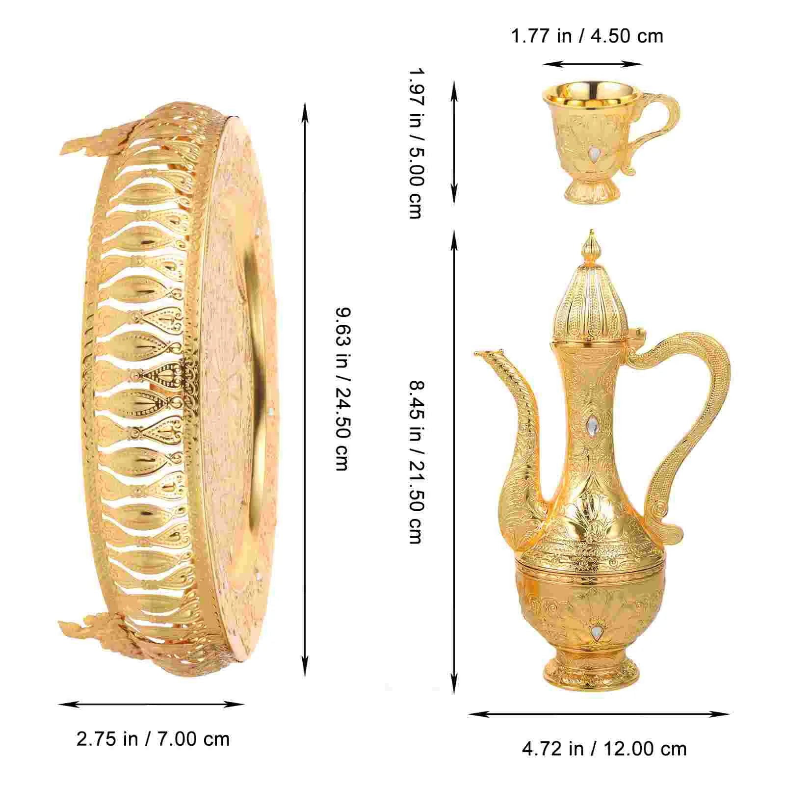 Elegant HIRMA Gold Turkish Tea Set Moroccan Teapot Zinc Alloy Decorated Shot Glasses Durable Home Decor Holiday Gift - Grand Goldman