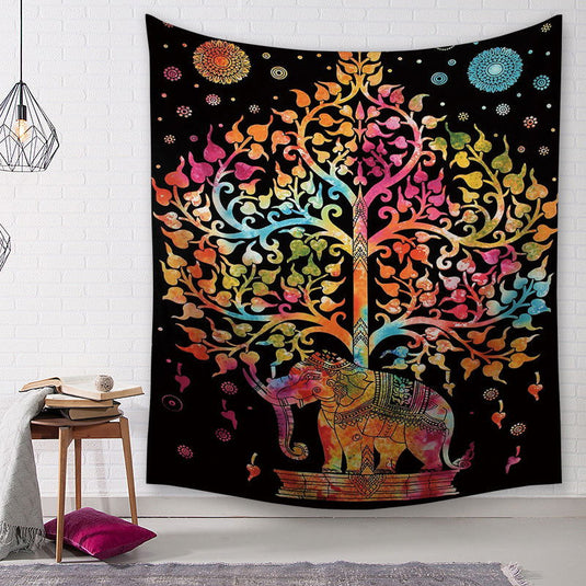 Elephant Print Tapestry Wall Blanket - Grand Goldman