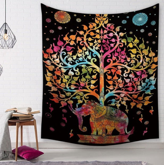 Elephant Print Tapestry Wall Blanket - Grand Goldman