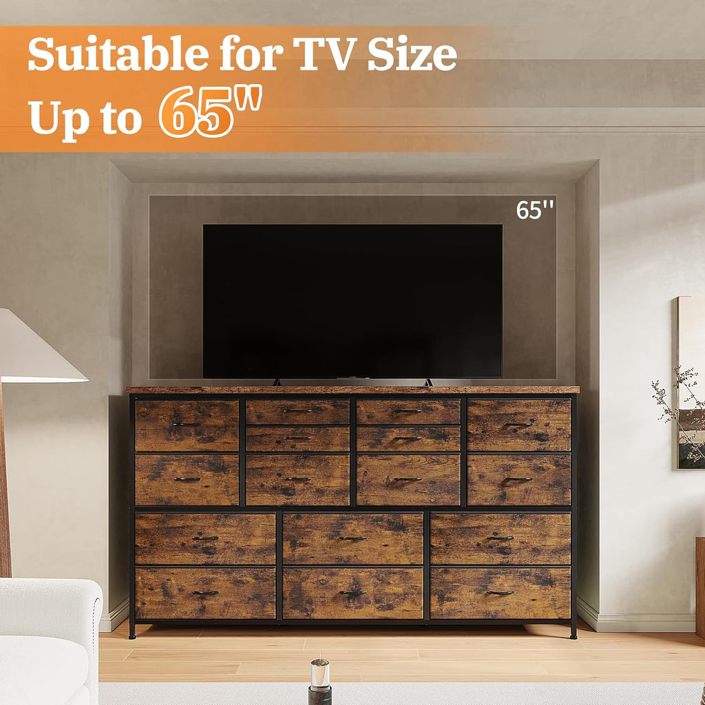 EnHomee 60" TV Stand Dresser TV Stand with Charging Station TV Stands for Living Room Long Dresser for Bedroom TV Stand with 16 Drawers Storage TV Stand for Bedroom Dresser 51.1''W*11.8''D*34.8''H - Grand Goldman