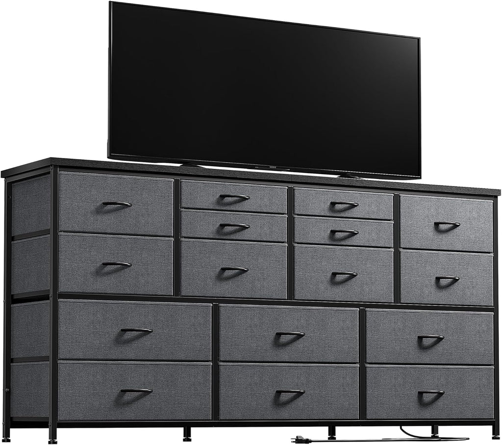 EnHomee 60" TV Stand Dresser TV Stand with Charging Station TV Stands for Living Room Long Dresser for Bedroom TV Stand with 16 Drawers Storage TV Stand for Bedroom Dresser 51.1''W*11.8''D*34.8''H - Grand Goldman