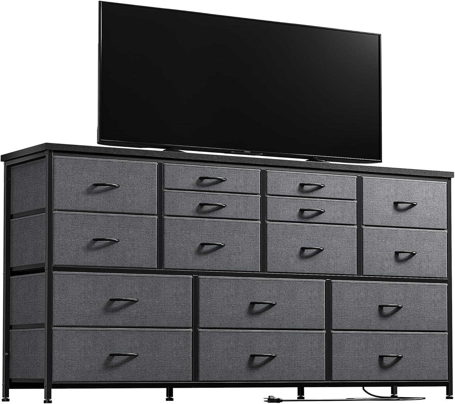 EnHomee 60" TV Stand Dresser TV Stand with Charging Station TV Stands for Living Room Long Dresser for Bedroom TV Stand with 16 Drawers Storage TV Stand for Bedroom Dresser 51.1''W*11.8''D*34.8''H - Grand Goldman