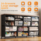 EnHomee 60" TV Stand Dresser TV Stand with Charging Station TV Stands for Living Room Long Dresser for Bedroom TV Stand with 16 Drawers Storage TV Stand for Bedroom Dresser 51.1''W*11.8''D*34.8''H - Grand Goldman