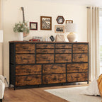 EnHomee 60" TV Stand Dresser TV Stand with Charging Station TV Stands for Living Room Long Dresser for Bedroom TV Stand with 16 Drawers Storage TV Stand for Bedroom Dresser 51.1''W*11.8''D*34.8''H - Grand Goldman