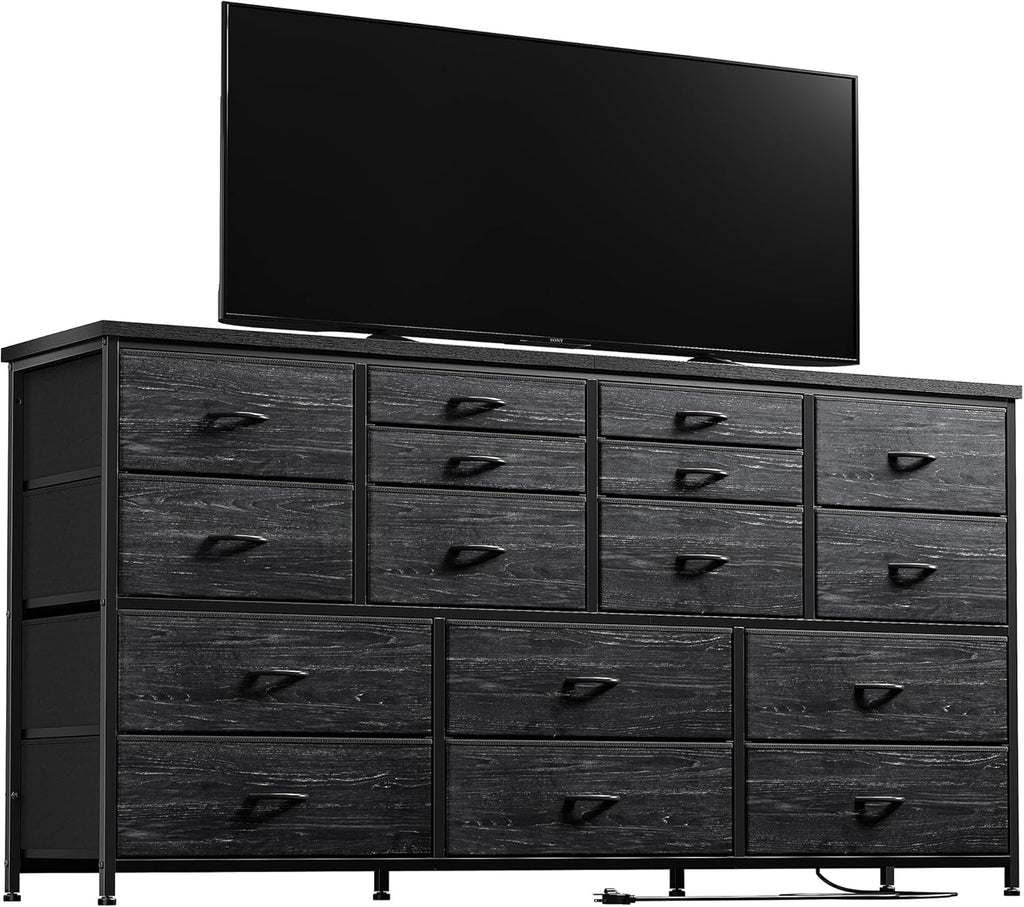 EnHomee 60" TV Stand Dresser TV Stand with Charging Station TV Stands for Living Room Long Dresser for Bedroom TV Stand with 16 Drawers Storage TV Stand for Bedroom Dresser 51.1''W*11.8''D*34.8''H - Grand Goldman