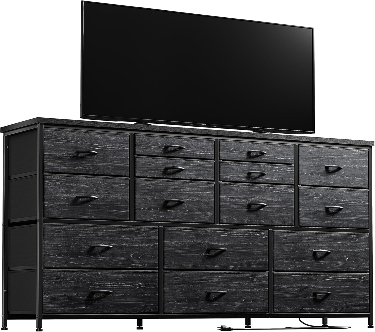 EnHomee 60" TV Stand Dresser TV Stand with Charging Station TV Stands for Living Room Long Dresser for Bedroom TV Stand with 16 Drawers Storage TV Stand for Bedroom Dresser 51.1''W*11.8''D*34.8''H - Grand Goldman