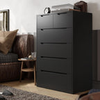 EnHomee Dresser for Bedroom, Dresser with 6 Wood Drawers, Black Dresser and Tall Dresser with Large Organizer, Wood Dressers & Chests of Drawers with Smooth Metal Rail, Black - Grand Goldman