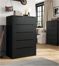 EnHomee Dresser for Bedroom, Dresser with 6 Wood Drawers, Black Dresser and Tall Dresser with Large Organizer, Wood Dressers & Chests of Drawers with Smooth Metal Rail, Black - Grand Goldman