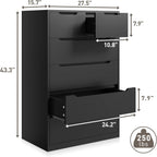 EnHomee Dresser for Bedroom, Dresser with 6 Wood Drawers, Black Dresser and Tall Dresser with Large Organizer, Wood Dressers & Chests of Drawers with Smooth Metal Rail, Black - Grand Goldman