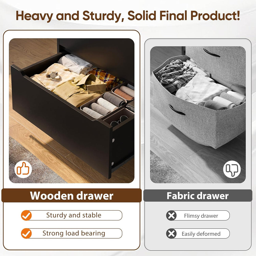 EnHomee Dresser for Bedroom, Dresser with 6 Wood Drawers, Black Dresser and Tall Dresser with Large Organizer, Wood Dressers & Chests of Drawers with Smooth Metal Rail, Black - Grand Goldman