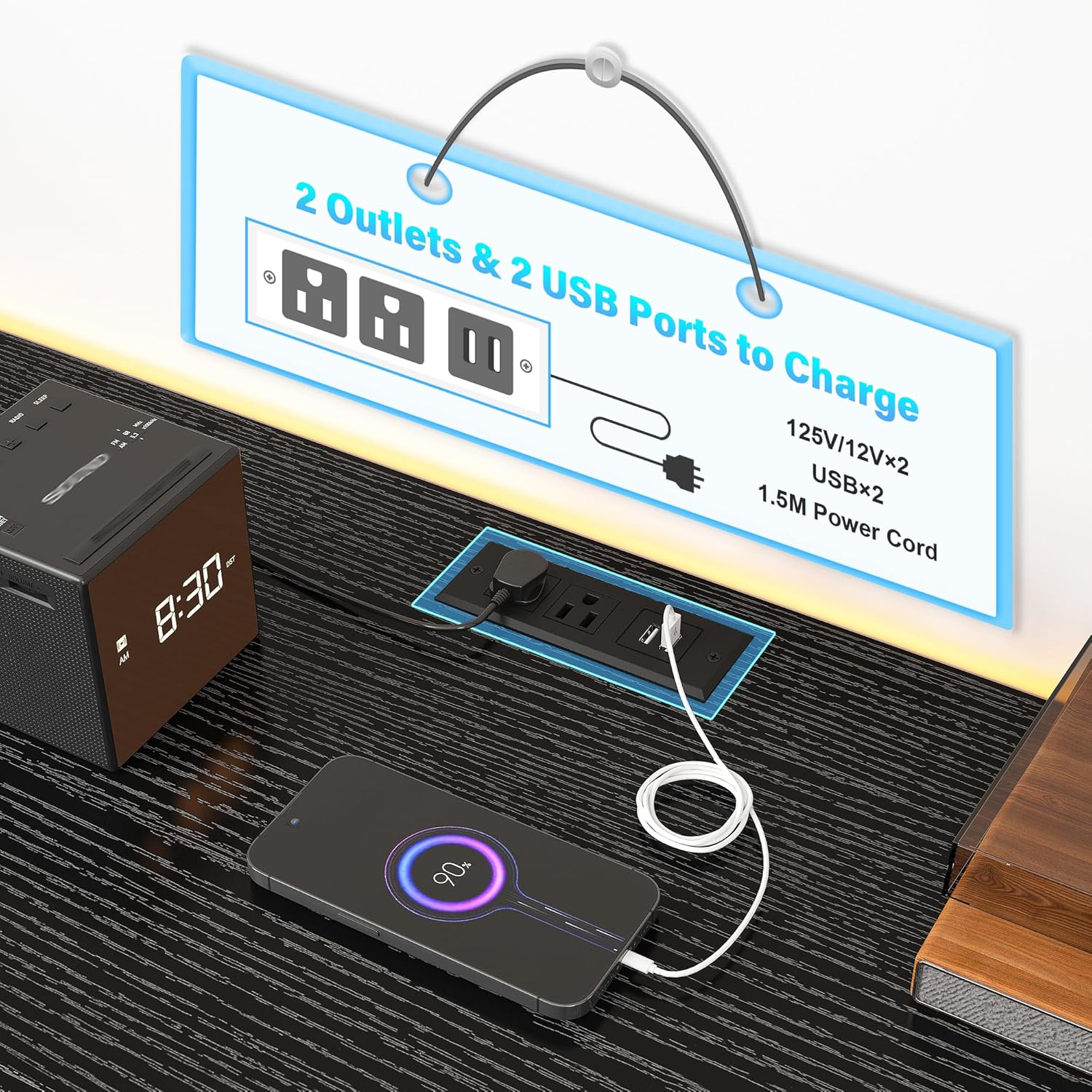 EnHomee Fits 75" TV Stand Dresser for 65 70 75 Inch TV 63"W Dresser TV Stand for Bedroom with LED Lights & Power Outlets & 12 Drawers Black Dresser for Bedroom Long Fabric Dresser Entertainment Center - Grand Goldman