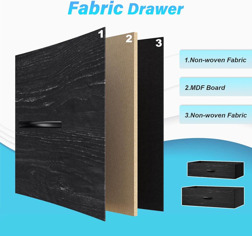 EnHomee Fits 75" TV Stand Dresser for 65 70 75 Inch TV 63"W Dresser TV Stand for Bedroom with LED Lights & Power Outlets & 12 Drawers Black Dresser for Bedroom Long Fabric Dresser Entertainment Center - Grand Goldman