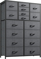 EnHomee Tall Dresser for Bedroom,16 Drawer Dressers & Chests of Drawers, Fabric Bedroom Dresser with Wood Top, Metal Frame,Storage Drawer for Closet Entryway,Rustic Brown - Grand Goldman