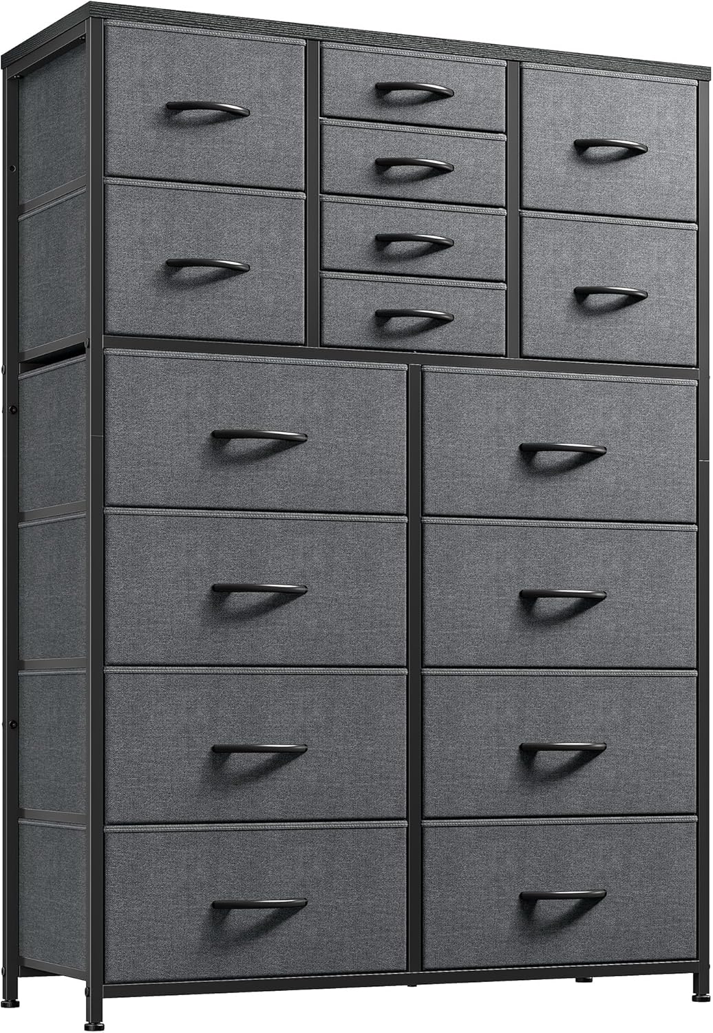 EnHomee Tall Dresser for Bedroom,16 Drawer Dressers & Chests of Drawers, Fabric Bedroom Dresser with Wood Top, Metal Frame,Storage Drawer for Closet Entryway,Rustic Brown - Grand Goldman