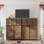 EnHomee Tall Dresser for Bedroom,16 Drawer Dressers & Chests of Drawers, Fabric Bedroom Dresser with Wood Top, Metal Frame,Storage Drawer for Closet Entryway,Rustic Brown - Grand Goldman