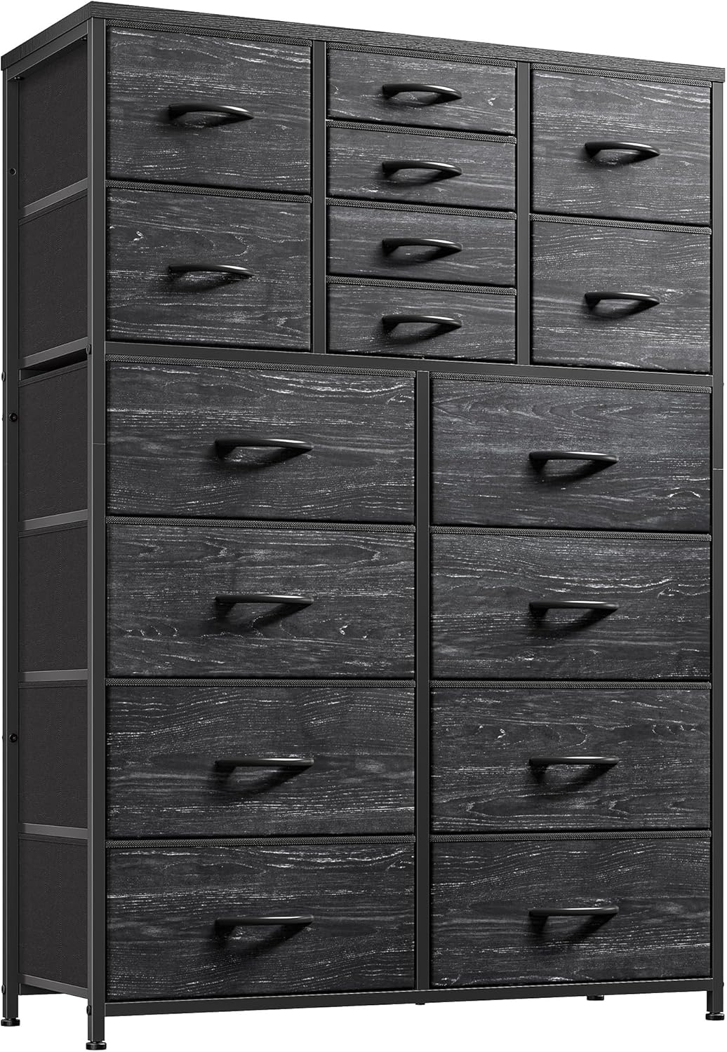 EnHomee Tall Dresser for Bedroom,16 Drawer Dressers & Chests of Drawers, Fabric Bedroom Dresser with Wood Top, Metal Frame,Storage Drawer for Closet Entryway,Rustic Brown - Grand Goldman