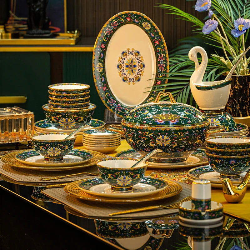 Enamel color tableware set high-end dish set home palace style housewarming gifts - Grand Goldman
