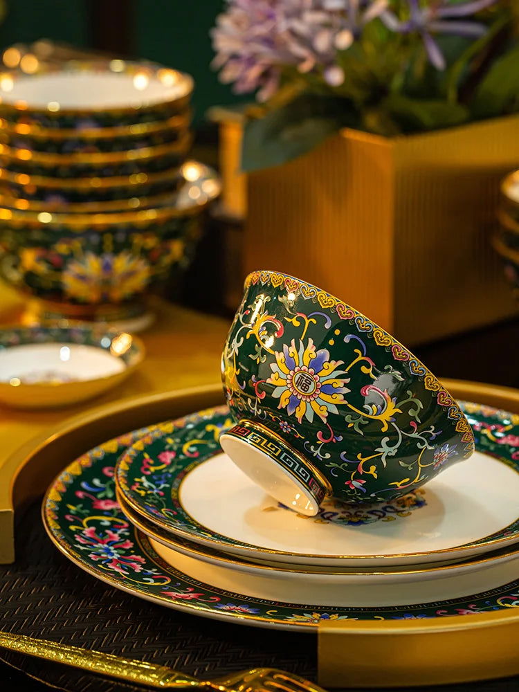 Enamel color tableware set high-end dish set home palace style housewarming gifts - Grand Goldman