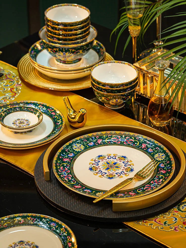 Enamel color tableware set high-end dish set home palace style housewarming gifts - Grand Goldman