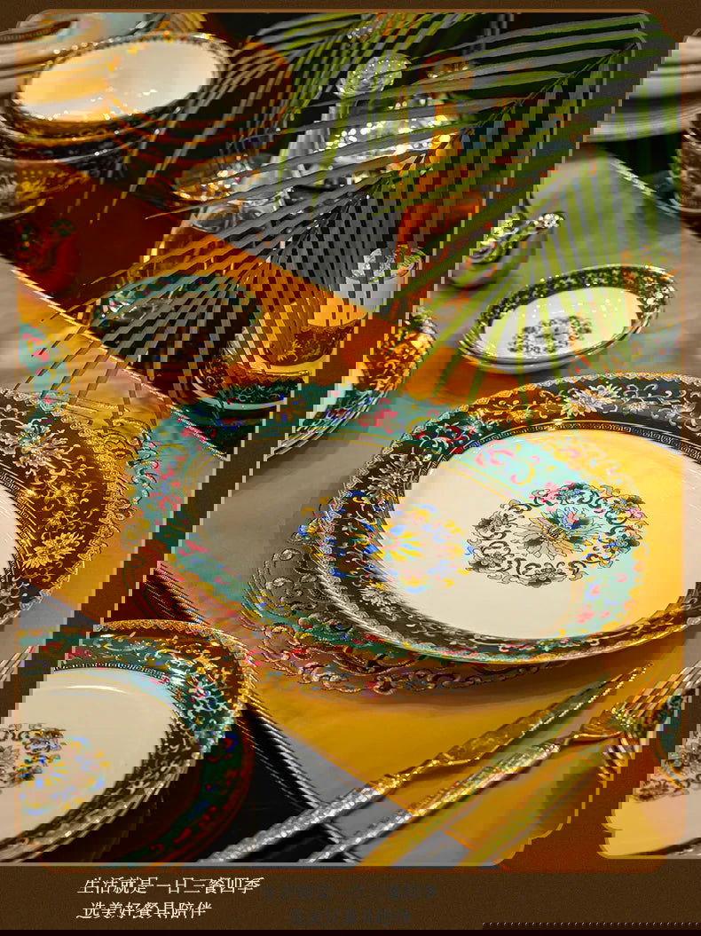 Enamel color tableware set high-end dish set home palace style housewarming gifts - Grand Goldman