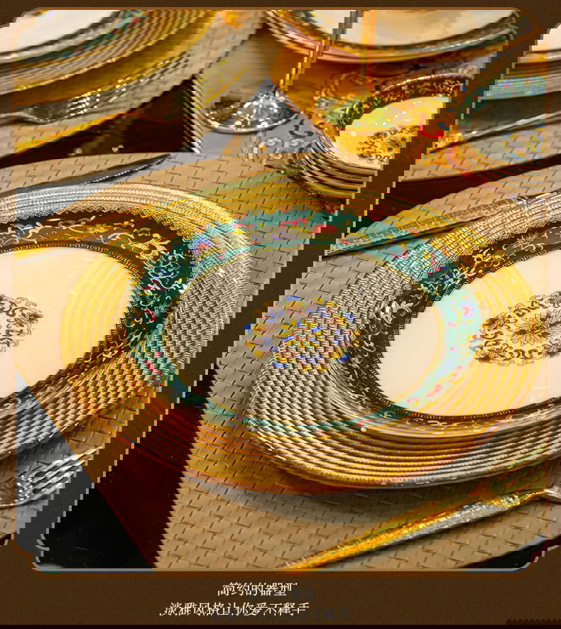 Enamel color tableware set high-end dish set home palace style housewarming gifts - Grand Goldman
