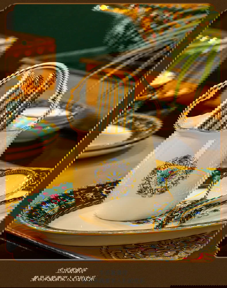 Enamel color tableware set high-end dish set home palace style housewarming gifts - Grand Goldman