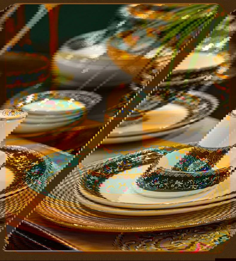 Enamel color tableware set high-end dish set home palace style housewarming gifts - Grand Goldman