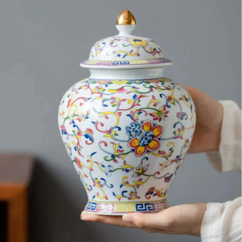 Enamelled Painted Pottery Pot Tea Caddy Ginger Jar Porcelain Canister Storage Tank Tea Organizer Desktop Storage Container - Grand Goldman