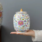 Enamelled Painted Pottery Pot Tea Caddy Ginger Jar Porcelain Canister Storage Tank Tea Organizer Desktop Storage Container - Grand Goldman
