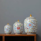 Enamelled Painted Pottery Pot Tea Caddy Ginger Jar Porcelain Canister Storage Tank Tea Organizer Desktop Storage Container - Grand Goldman