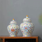 Enamelled Painted Pottery Pot Tea Caddy Ginger Jar Porcelain Canister Storage Tank Tea Organizer Desktop Storage Container - Grand Goldman