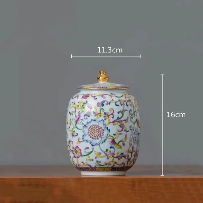 Enamelled Painted Pottery Pot Tea Caddy Ginger Jar Porcelain Canister Storage Tank Tea Organizer Desktop Storage Container - Grand Goldman