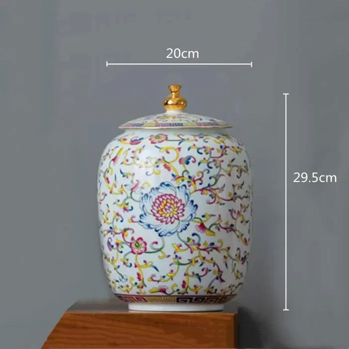 Enamelled Painted Pottery Pot Tea Caddy Ginger Jar Porcelain Canister Storage Tank Tea Organizer Desktop Storage Container - Grand Goldman