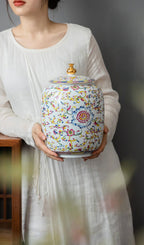 Enamelled Painted Pottery Pot Tea Caddy Ginger Jar Porcelain Canister Storage Tank Tea Organizer Desktop Storage Container - Grand Goldman