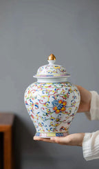 Enamelled Painted Pottery Pot Tea Caddy Ginger Jar Porcelain Canister Storage Tank Tea Organizer Desktop Storage Container - Grand Goldman