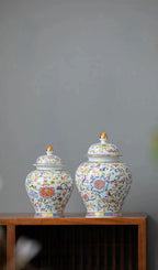 Enamelled Painted Pottery Pot Tea Caddy Ginger Jar Porcelain Canister Storage Tank Tea Organizer Desktop Storage Container - Grand Goldman