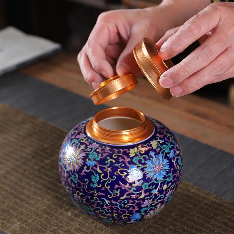 Enamelled Tea Pot Ceramic Sealed Storage Tank Tea Caddy Porcelain Jar Airtight Container Porcelain Jar Coffee Container - Grand Goldman