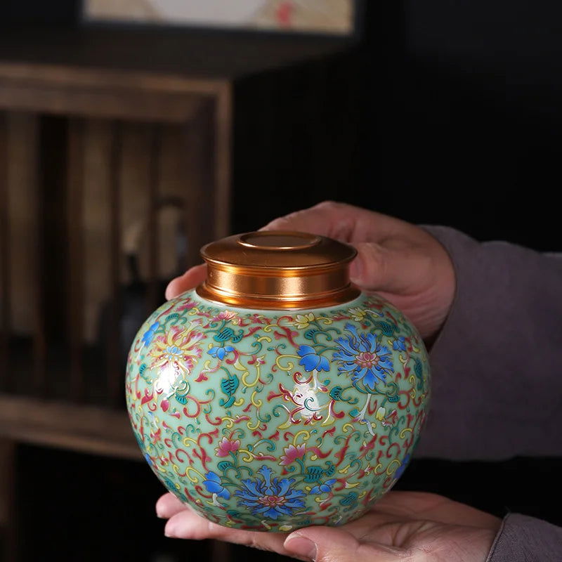 Enamelled Tea Pot Ceramic Sealed Storage Tank Tea Caddy Porcelain Jar Airtight Container Porcelain Jar Coffee Container - Grand Goldman