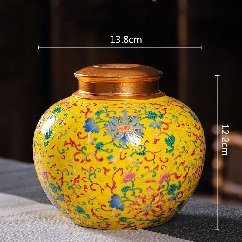 Enamelled Tea Pot Ceramic Sealed Storage Tank Tea Caddy Porcelain Jar Airtight Container Porcelain Jar Coffee Container - Grand Goldman