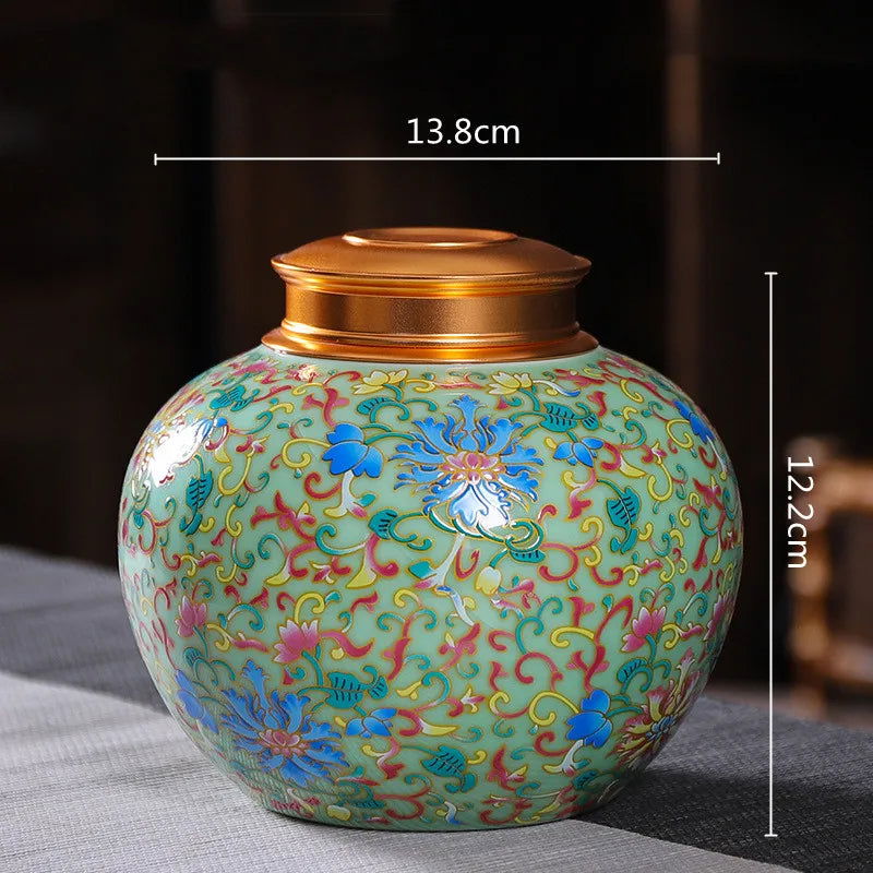 Enamelled Tea Pot Ceramic Sealed Storage Tank Tea Caddy Porcelain Jar Airtight Container Porcelain Jar Coffee Container - Grand Goldman