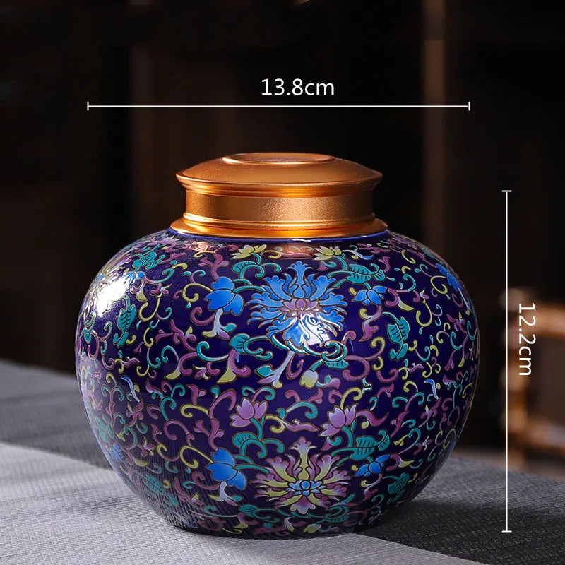 Enamelled Tea Pot Ceramic Sealed Storage Tank Tea Caddy Porcelain Jar Airtight Container Porcelain Jar Coffee Container - Grand Goldman