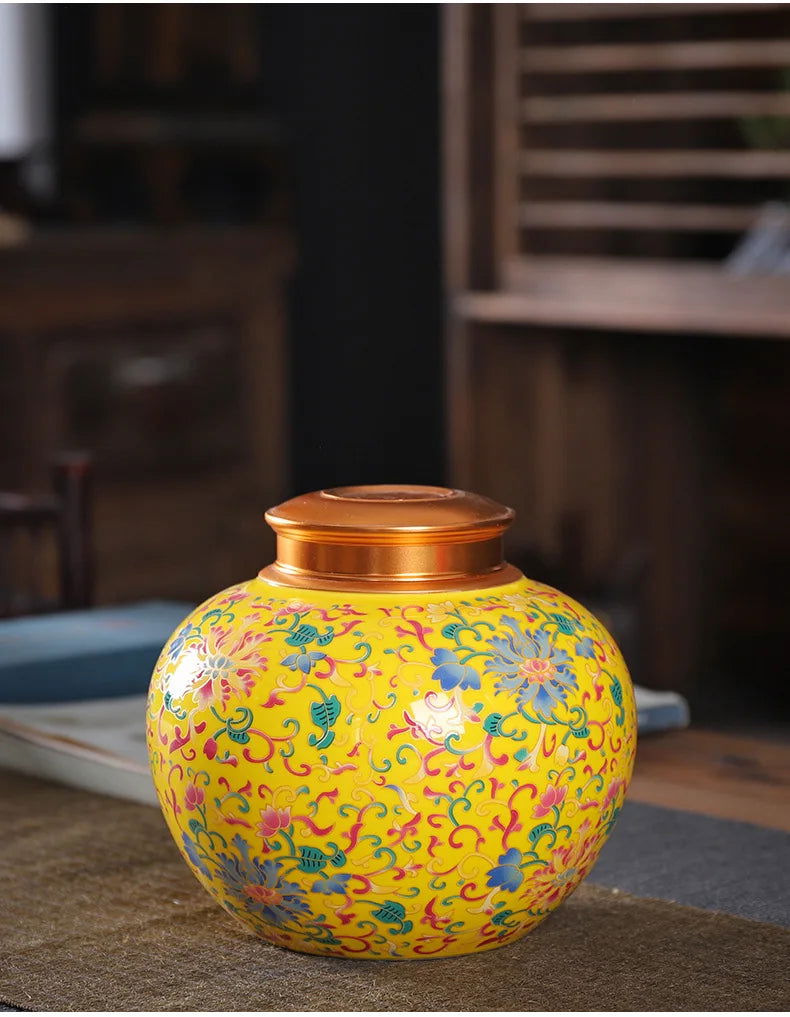 Enamelled Tea Pot Ceramic Sealed Storage Tank Tea Caddy Porcelain Jar Airtight Container Porcelain Jar Coffee Container - Grand Goldman
